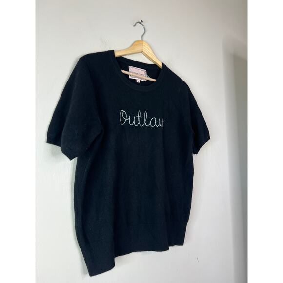 NEW Lingua Franca Cashmere Short Sleeve Pullover Embroidered Top Black Size: XL - Picture 2 of 5